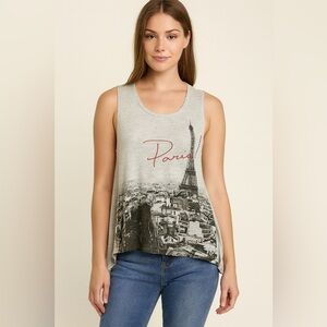 J. NER Women’s Grey Paris Graphic Tank Top Size Medium